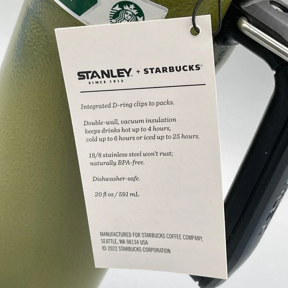 Starbucks Stanley 20oz Military Commitment Green Hammered Steel Tumbler Handle